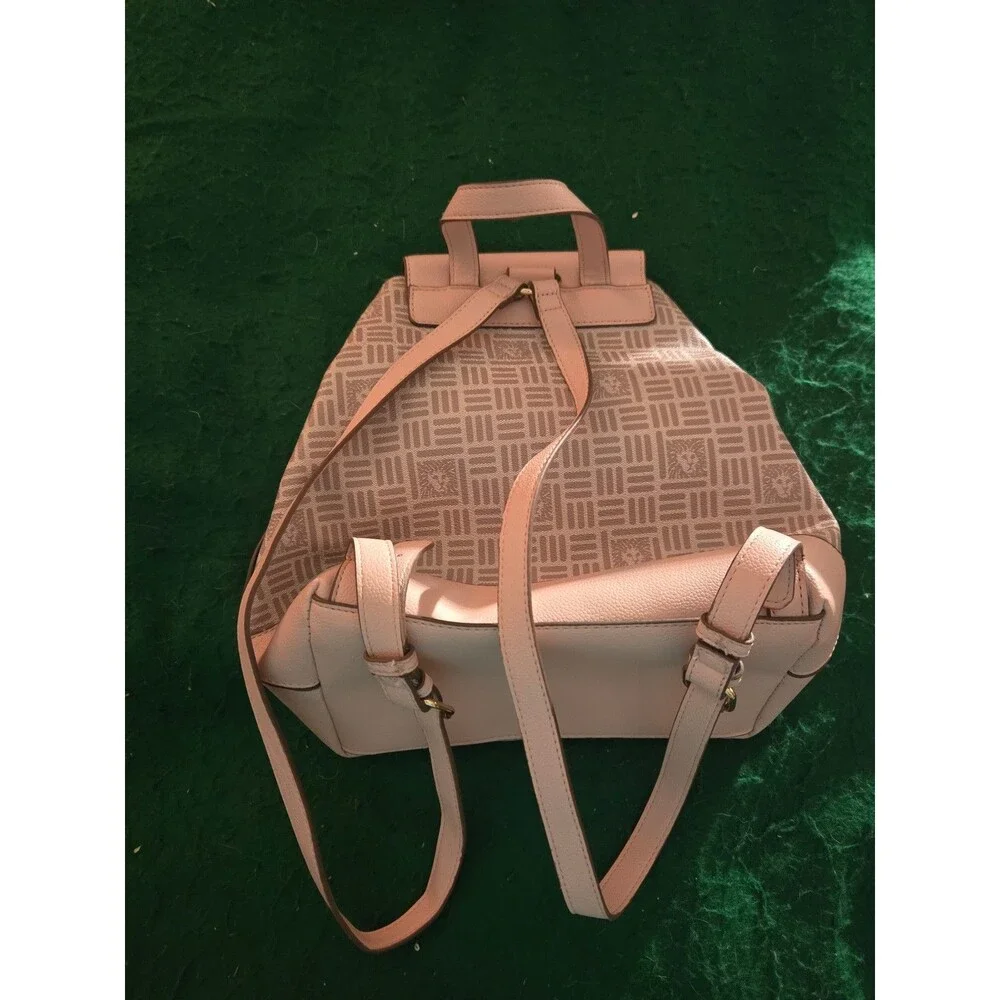 Anne Klein Logo Flap Backpack Purse Pink w/Card Holder (BL-29)